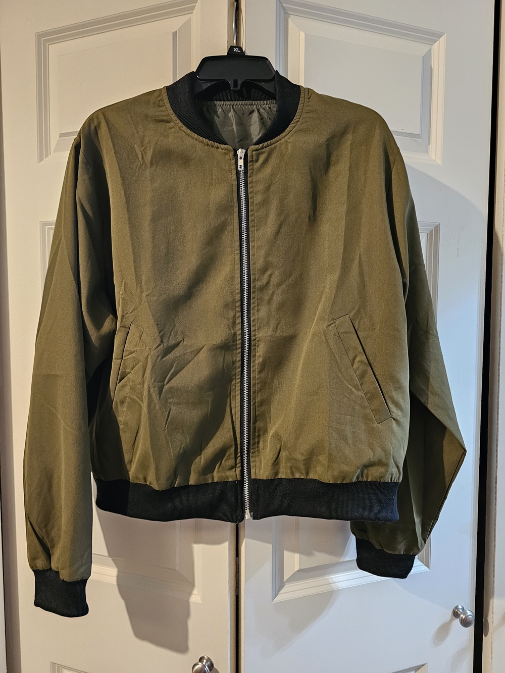 Women's Olive Bomber Jacket with Black Trim Fashion Not a Coat